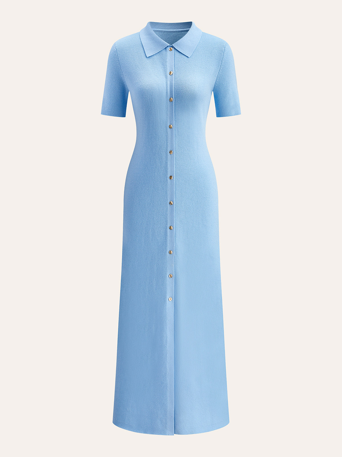Metal Button Collar Midi Dress