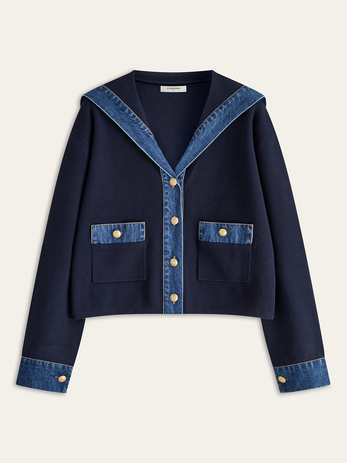 Sailor Collar Denim Trim Knit Outerwear