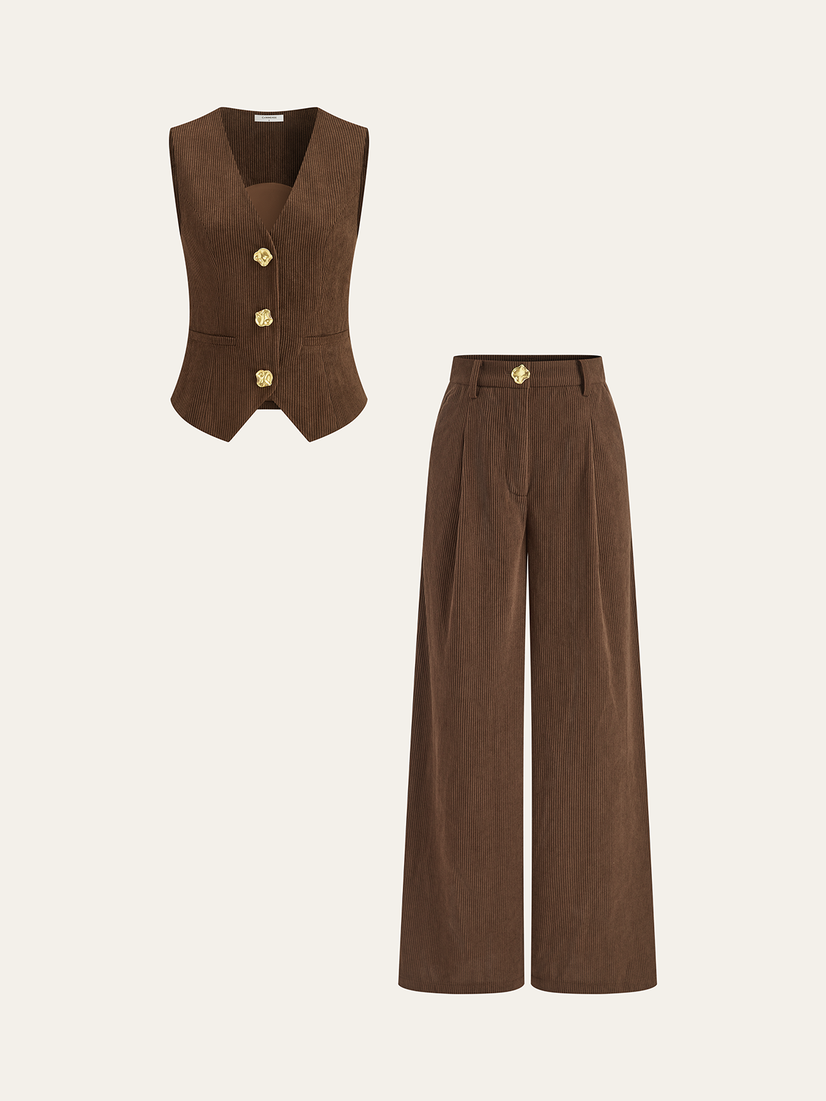 Corduroy Wide-Leg Pleated Pants