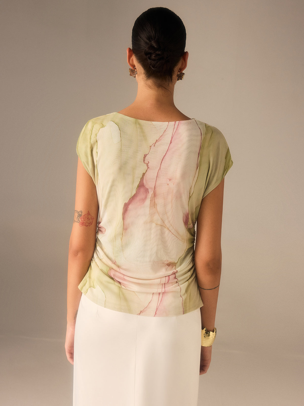 Print Asymmetric Neckline  Top