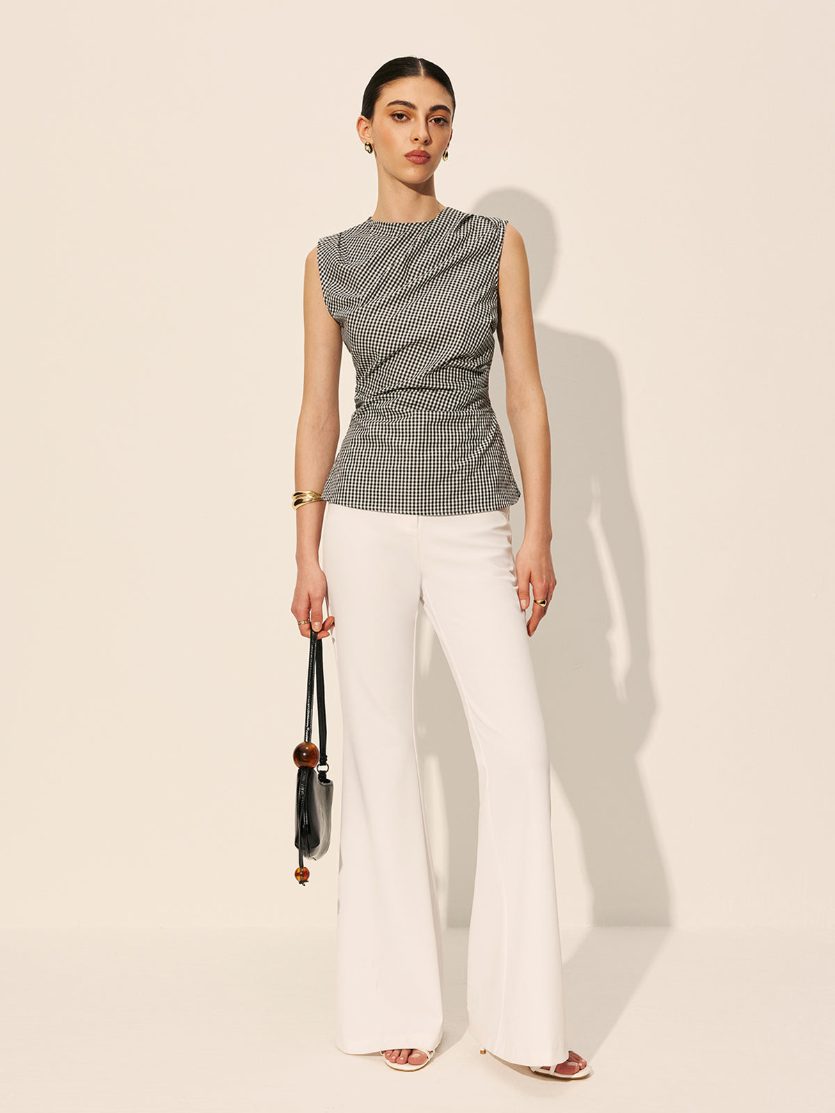 Gingham Ruched Sleeveless Top