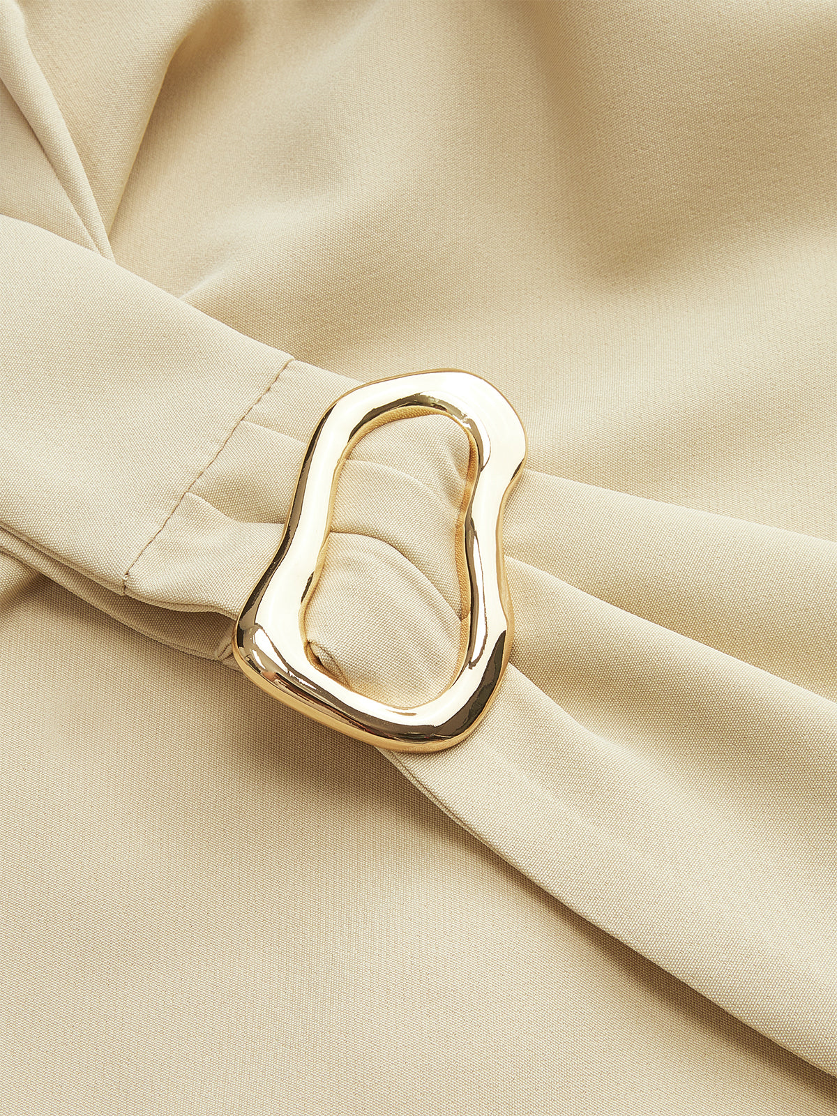 Belted Mock Neck Short-Sleeve Blouse