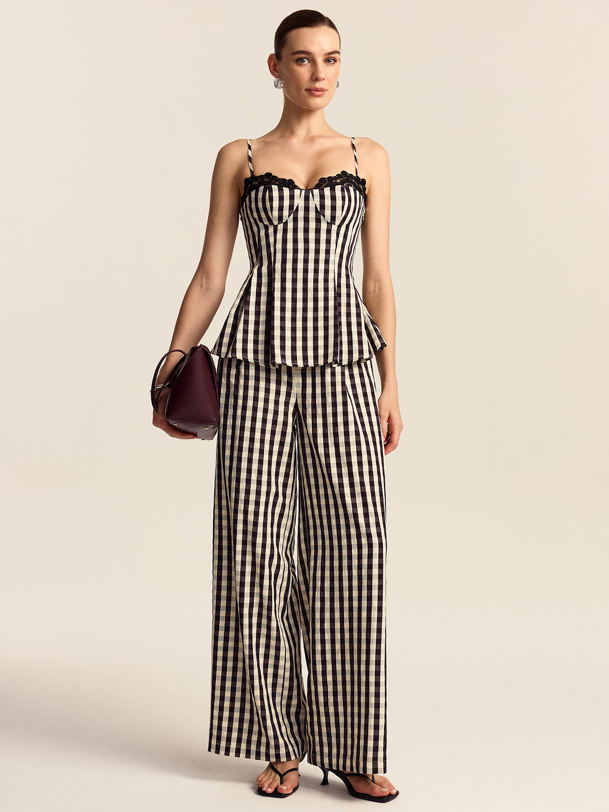Gingham Wide-Leg Pants
