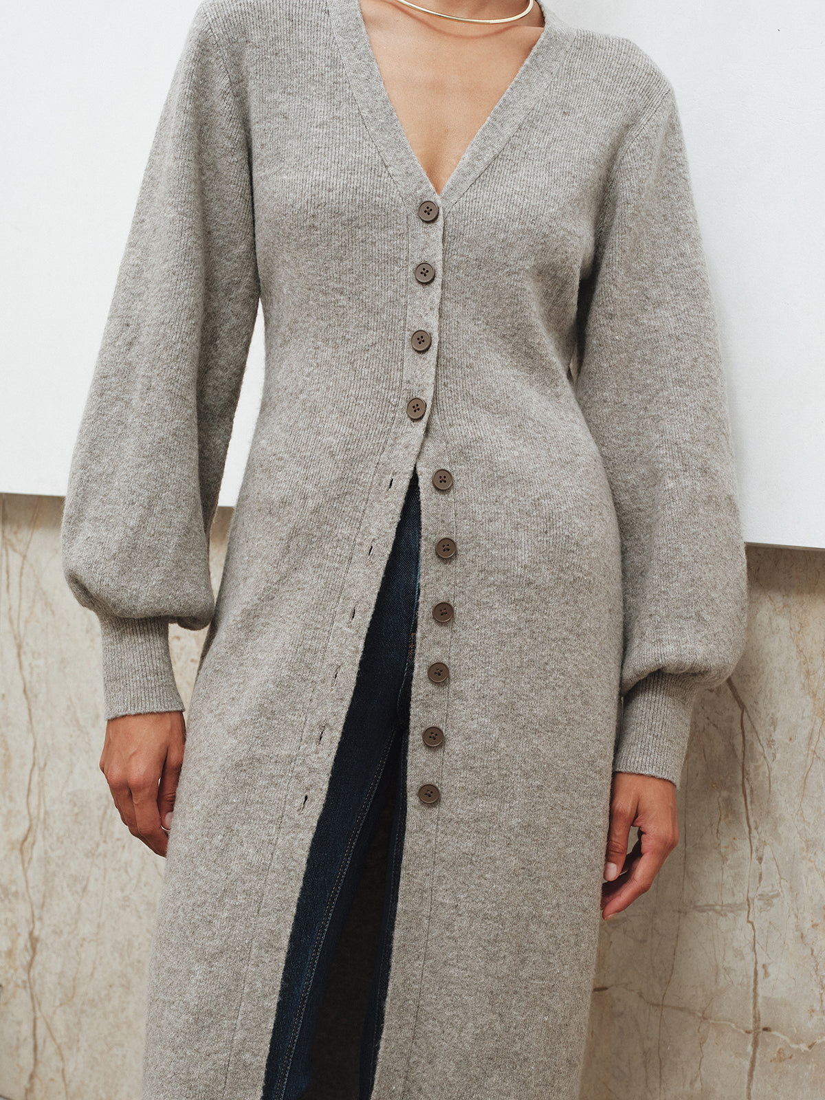 Button-Front Longline Knit Outerwear